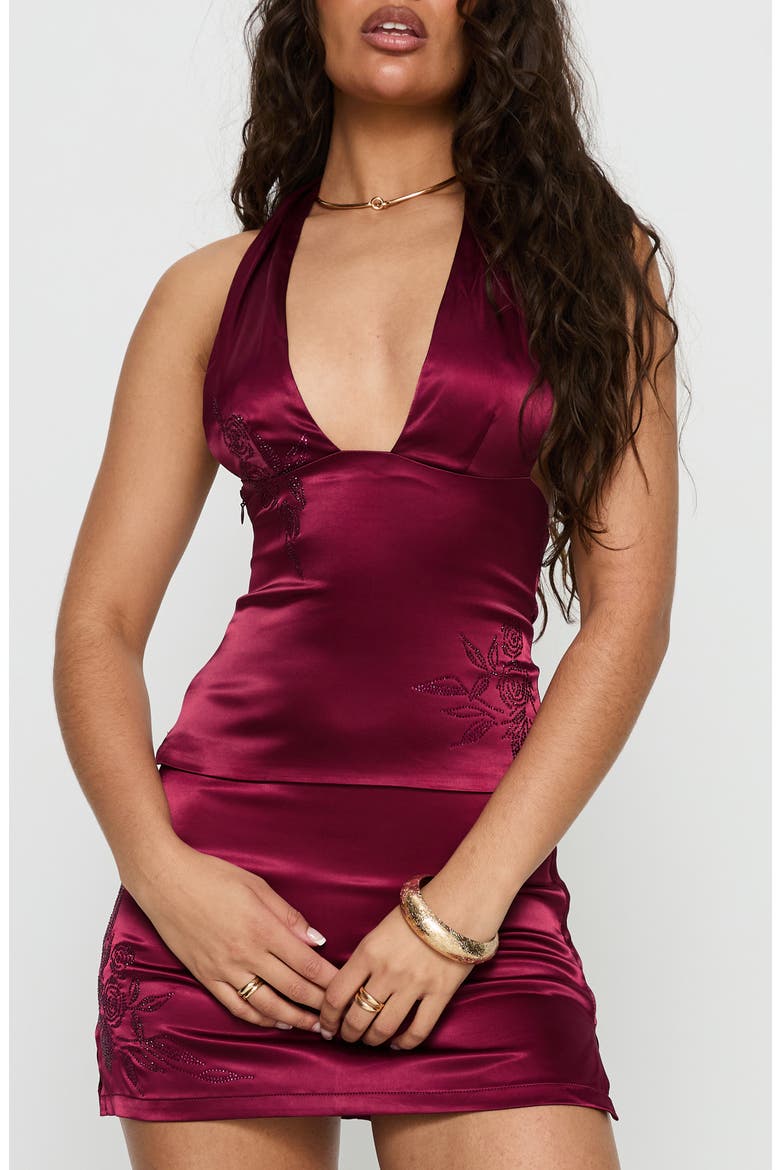 Hotstone Plunge Neck Halter Top, Main, color, BERRY