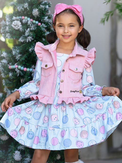 Mia Belle Girls Girls Smileyworld Feeling Festive Faux Suede Vest And Dress Set In Multicolor