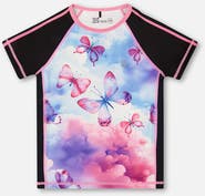 Deux par Deux Girl's Printed Short Sleeve Athletic Top Pink, Black And Butterfly