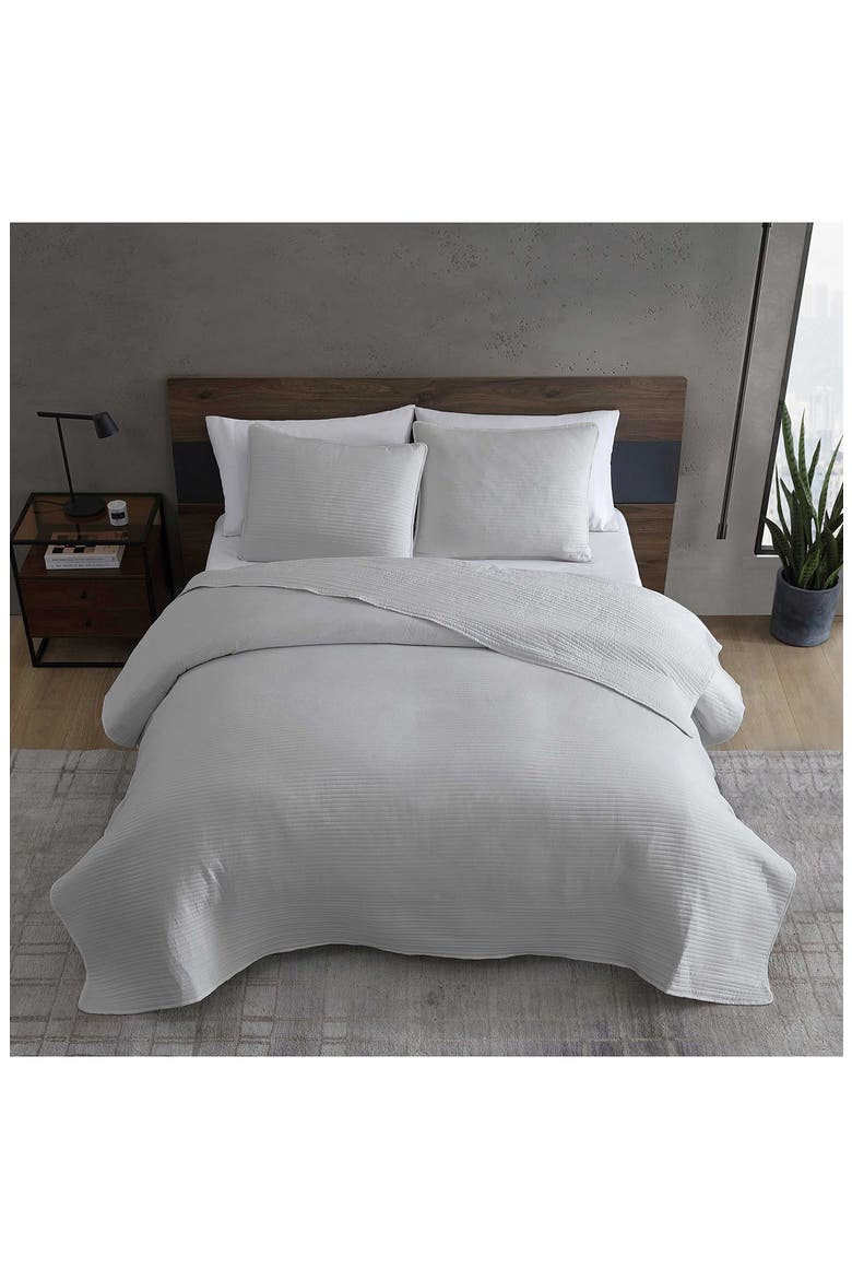 Washed Channel Solid Microfiber Quilt & Sham Set, Alternate, color, MEDIUM / DARK GREY