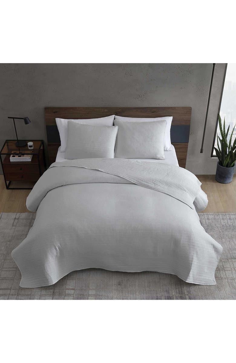 Kenneth Cole Reaction Washed Channel Solid Microfiber Quilt & Sham Set, Alternate, color, Medium / Dark Grey