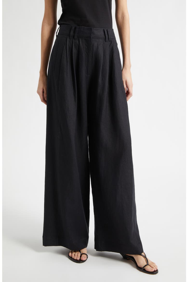 Parker Wide Leg Linen Pants, Main, color, BLACK