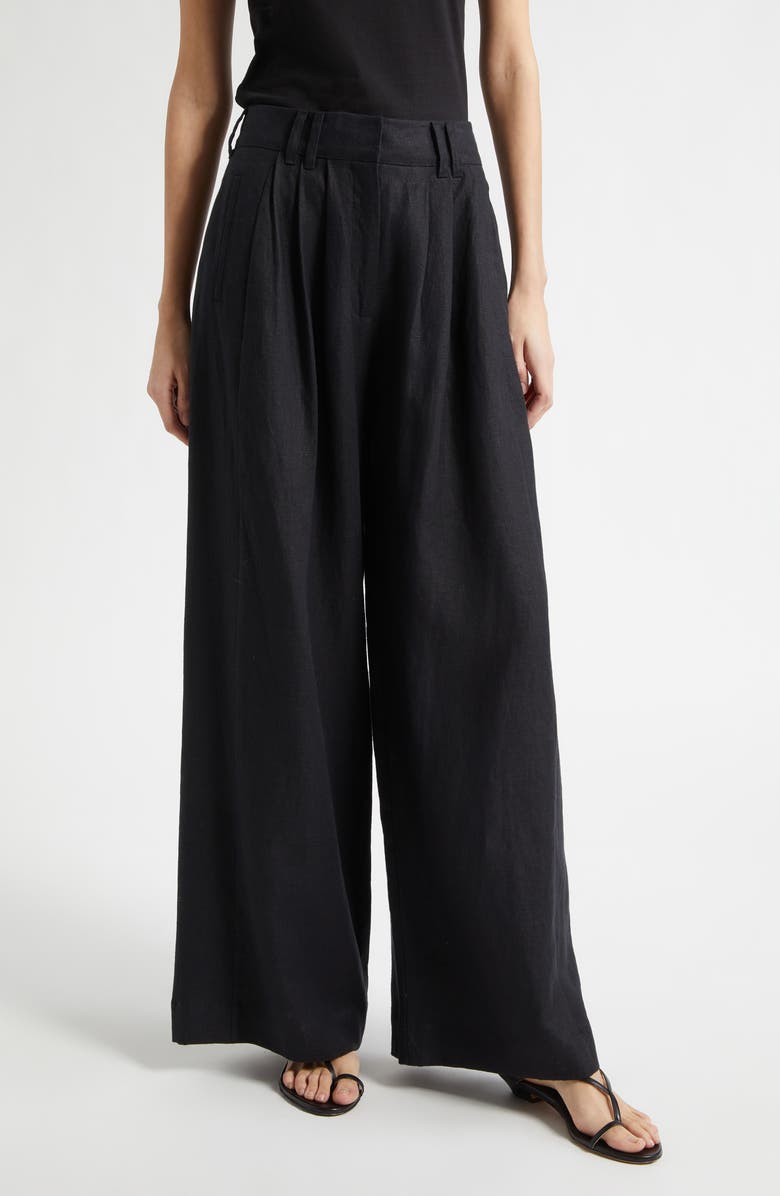 POSSE Parker Wide Leg Linen Pants, Main, color, Black