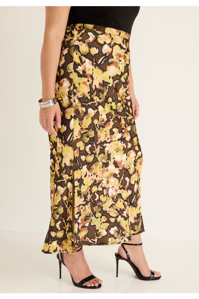 Satin Side Slit Midi Skirt, Alternate, color, WATERCOLOR FLORAL