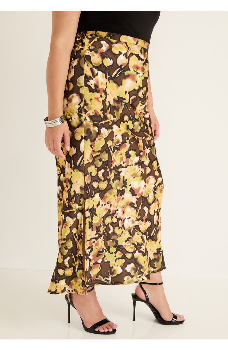 June + Vie Satin Side-Slit Midi Skirt, Alternate, color, Watercolor Floral