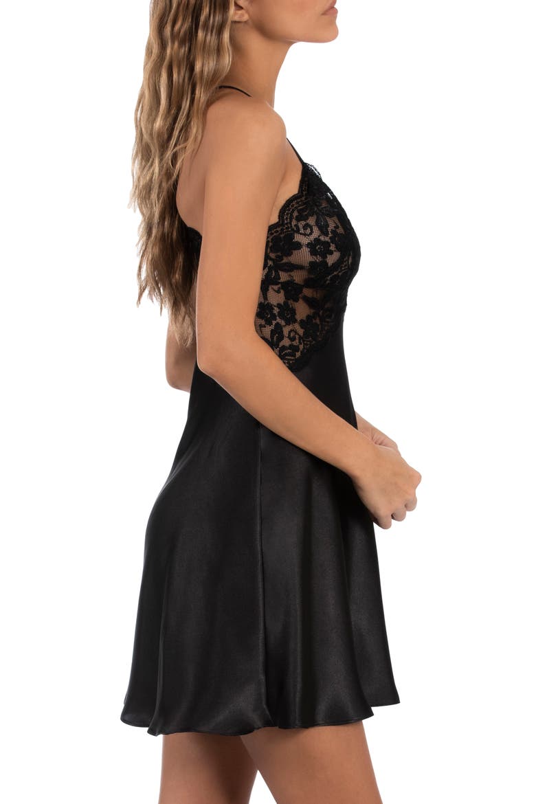 Lace & Satin Chemise, Alternate, color, BLACK