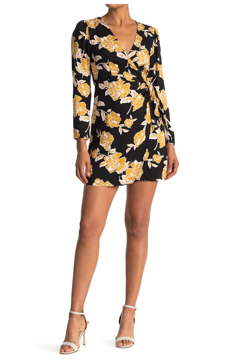 All in Favor Floral Long Sleeve Wrap Mini Dress, Main, color, 