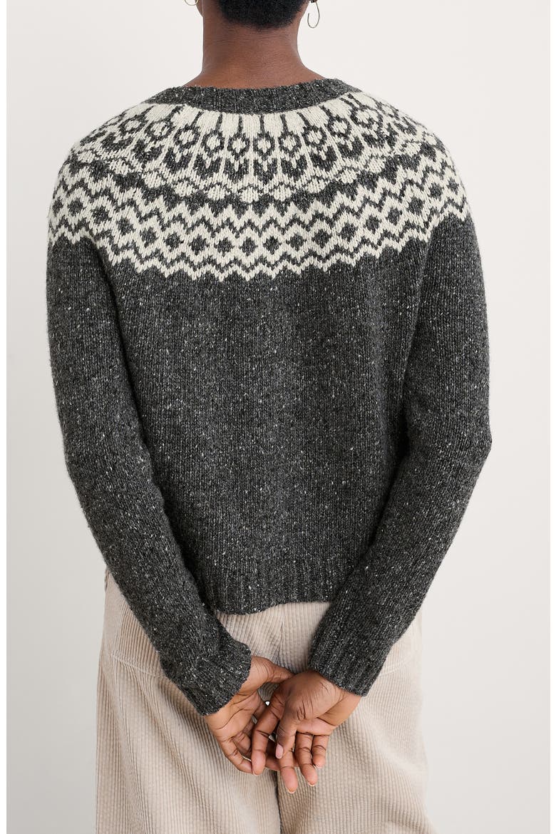 Port Kinnis Fair Isle Merino Wool Blend Cardigan, Alternate, color, KNIT WAG TAIL COAL ARAN