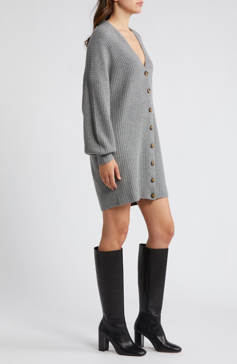 French Connection Babysoft Rib Button Front Long Sleeve Sweater Dress, Alternate, color, Med Grey Mel