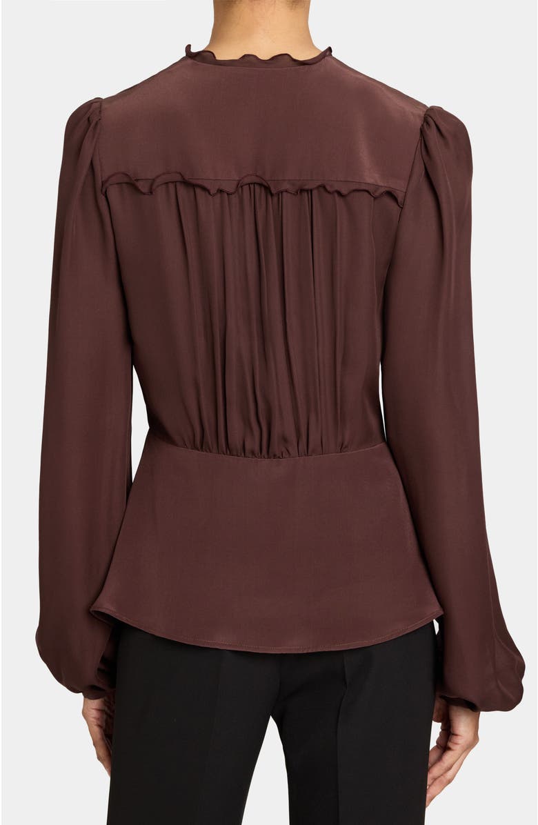 Santorelli Lana Long Sleeve Silk Ruffle Top, Alternate, color, Raisin