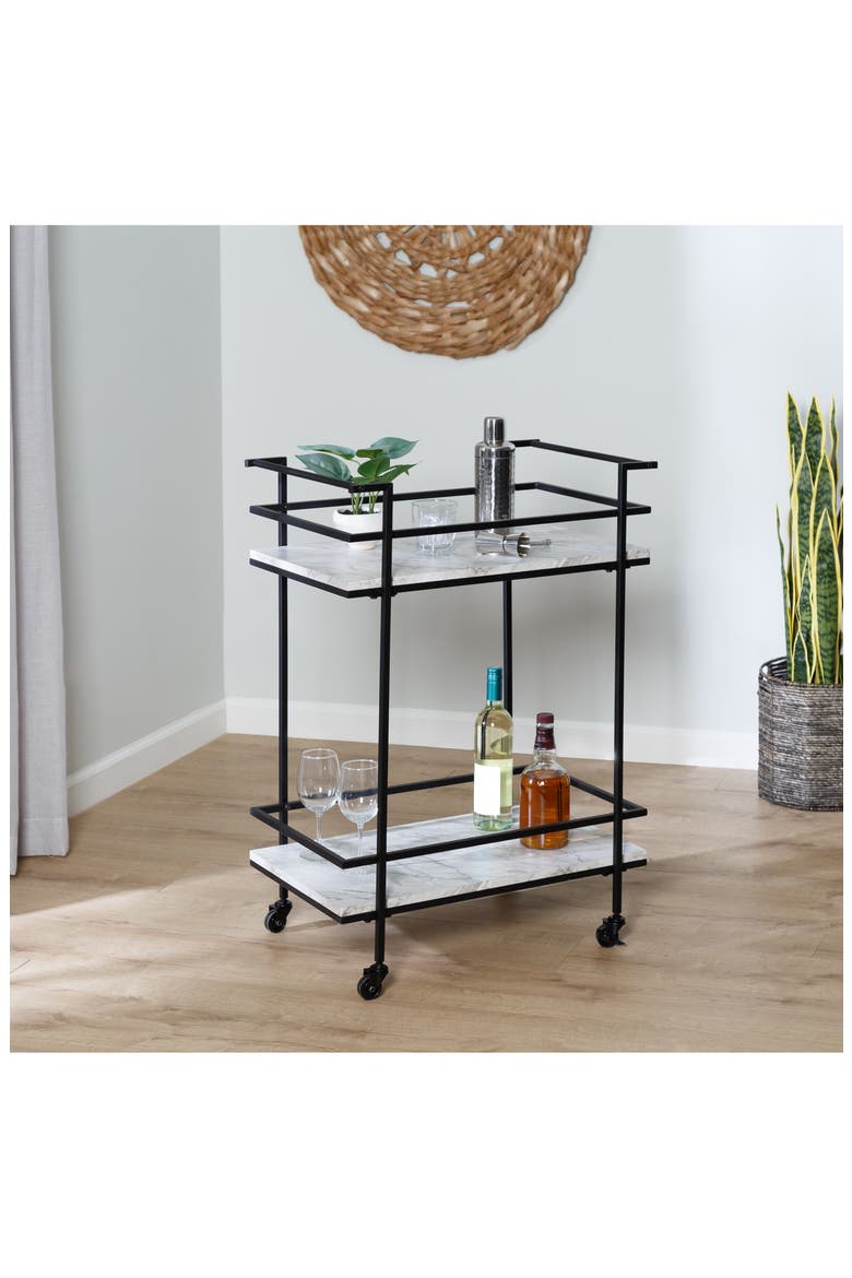 2-Tier Faux Marble Bar Cart, Alternate, color, BLACK