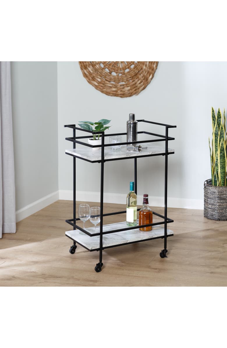 HONEY-CAN-DO 2-Tier Faux Marble Bar Cart, Alternate, color, 