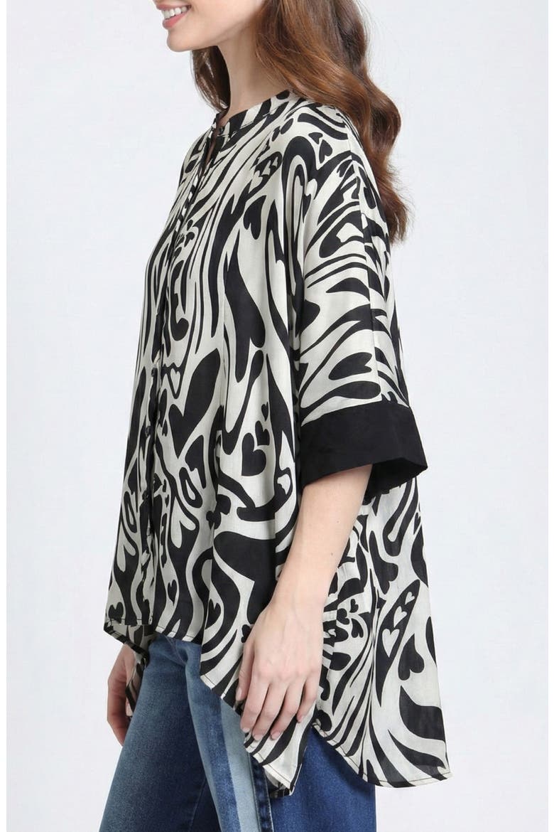 Abstract Print Button-Up Tunic, Alternate, color, BLACK/ WHITE