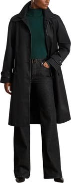 Lauren Ralph Lauren Balmacaan Single Breasted Raincoat with Faux Leather Trim