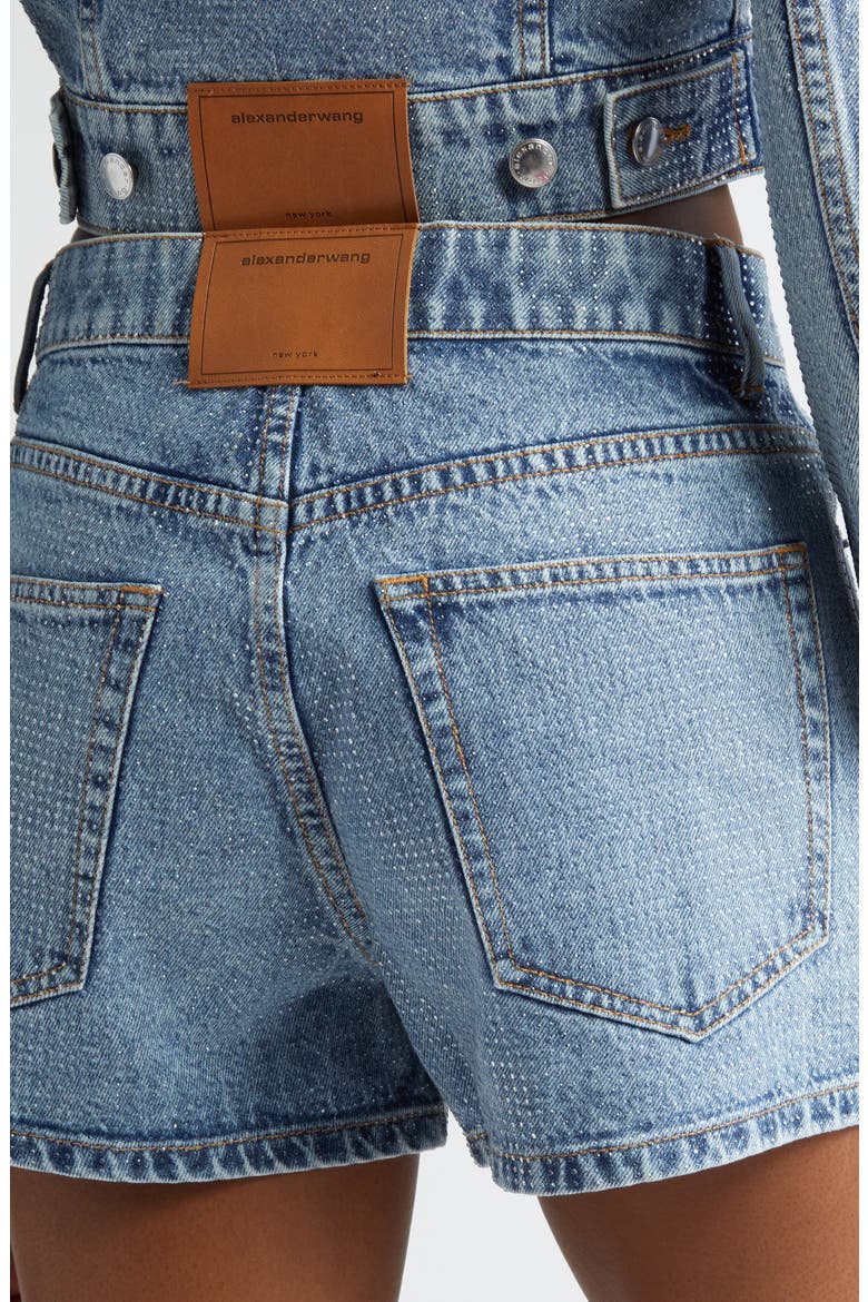 Shorty High Waist Hotfix Denim Shorts, Alternate, color, VINTAGE LIGHT INDIGO