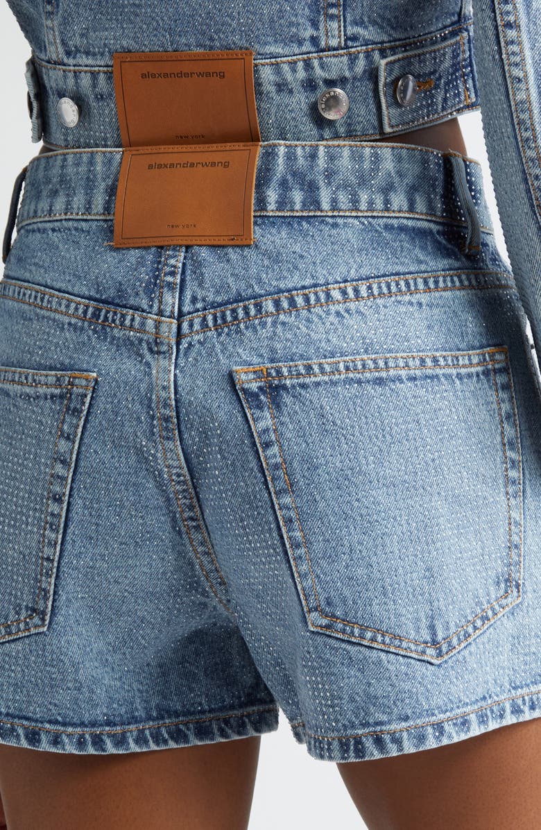 Alexander Wang Shorty High Waist Hotfix Denim Shorts, Alternate, color, Vintage Light Indigo