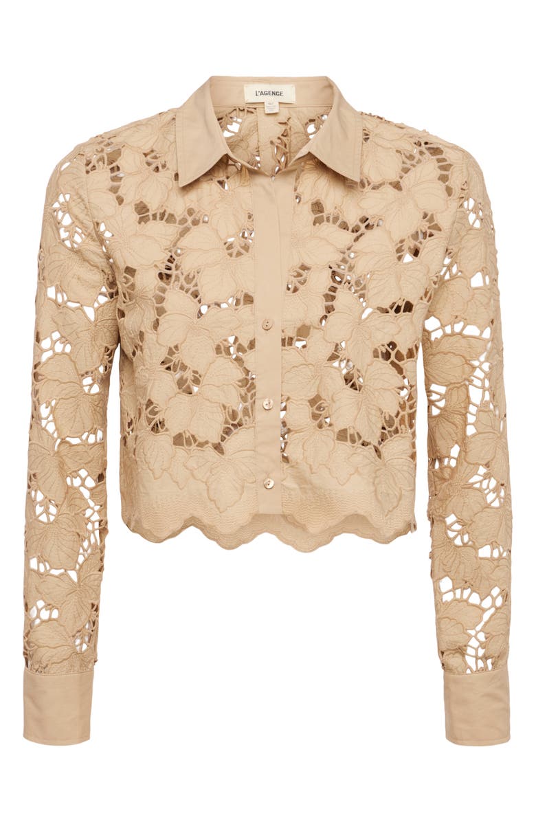 L'AGENCE Seychelle Cutwork Crop Shirt, Alternate, color, Almond