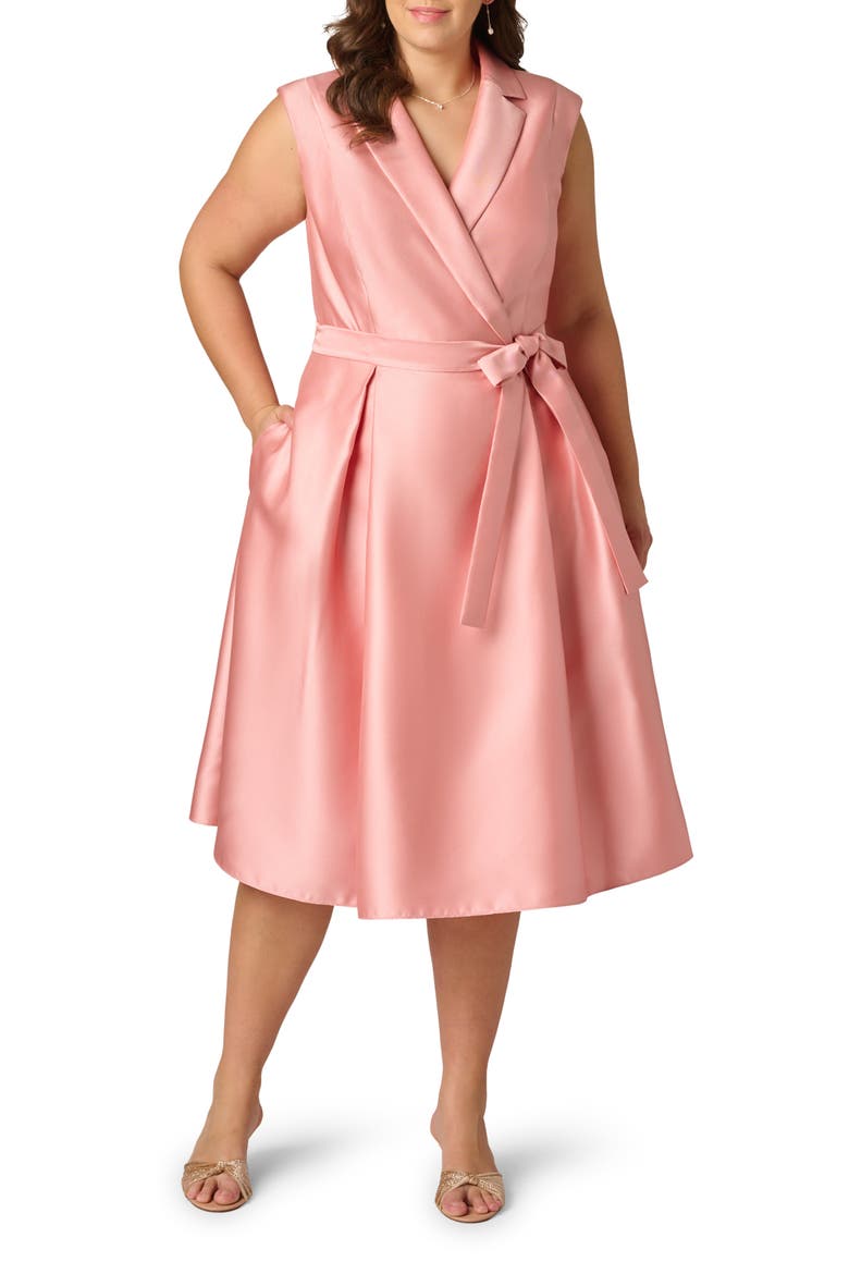 Lapel Mikado Midi Dress, Main, color, APRICOT ICE