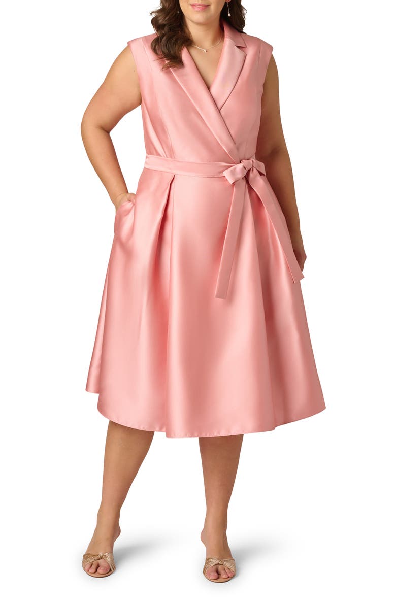 Adrianna Papell Lapel Mikado Midi Dress, Main, color, Apricot Ice