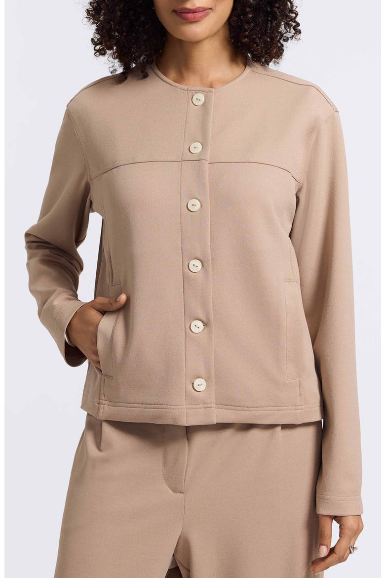 Valerie Crepe Knit Jacket, Alternate, color, KHAKI