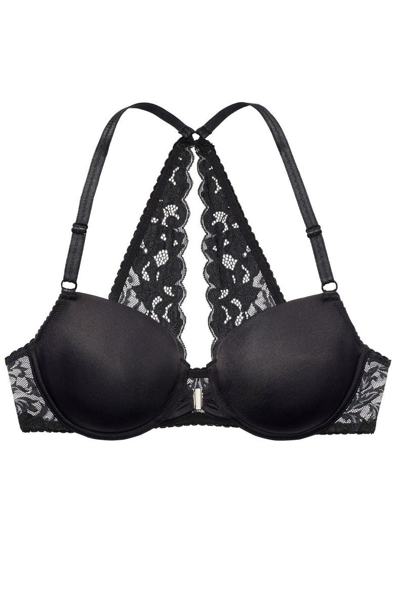 Front Clasp T-Shirt Bra, Alternate, color, Black