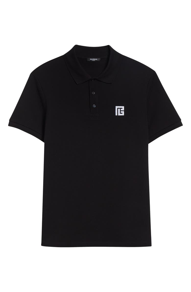 Balmain Embroidered Logo Cotton Polo, Main, color, Eab Blk/ White
