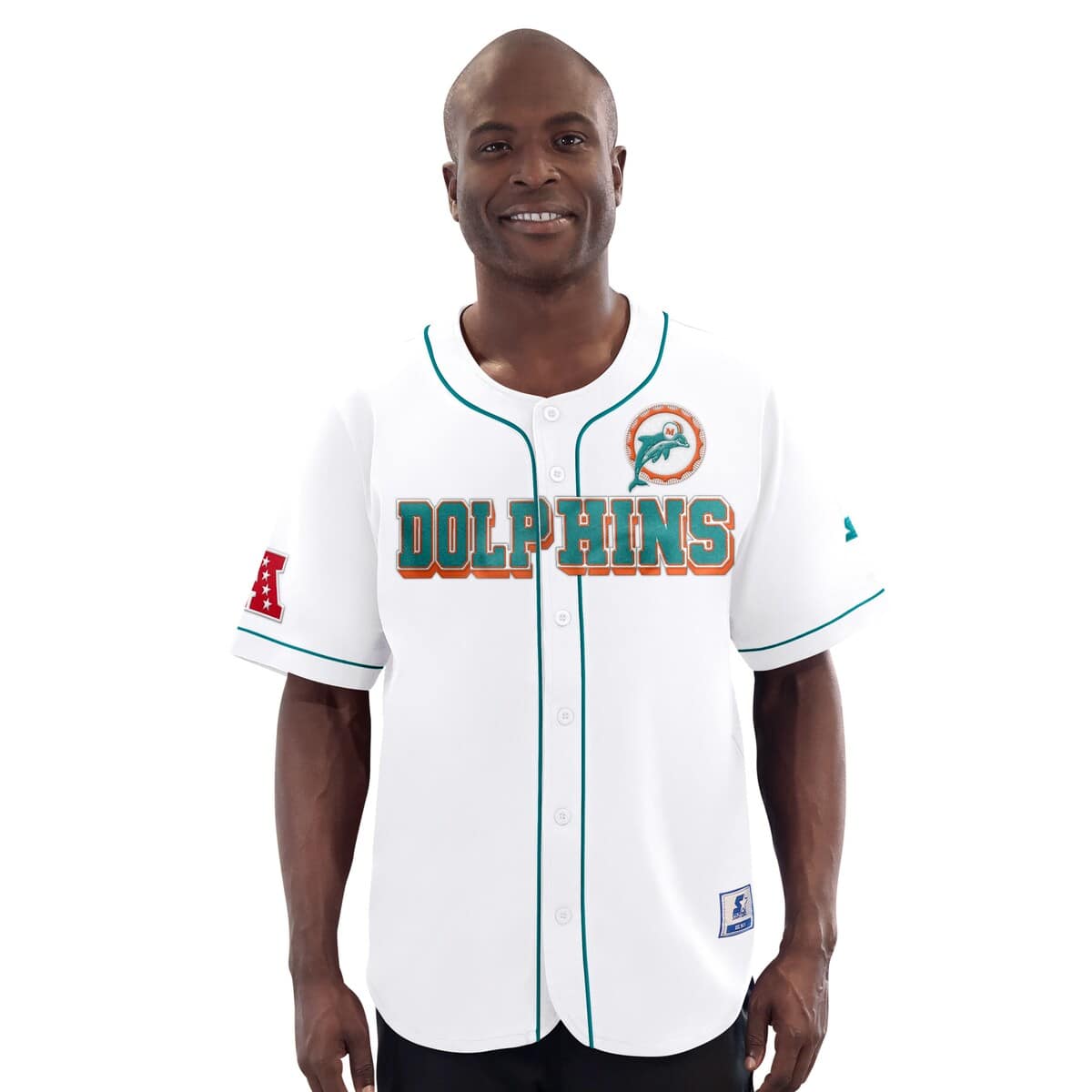 Men'sStarter White Miami Dolphins Relay Vintage Full-Button Baseball Jersey