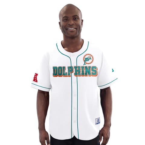 Men's Starter White Miami Dolphins Relay Vintage Full-Button Baseball Jersey