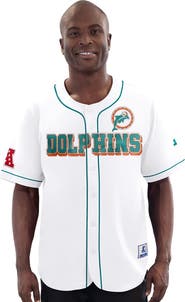STARTER Men's Starter White Miami Dolphins Relay Vintage Full-Button Baseball Jersey