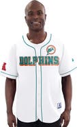 STARTER Men's Starter White Miami Dolphins Relay Vintage Full-Button Baseball Jersey