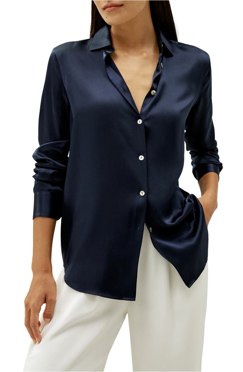 Lilysilk Elegant Button Up Silk Shirt, Main, color, Navy Blue