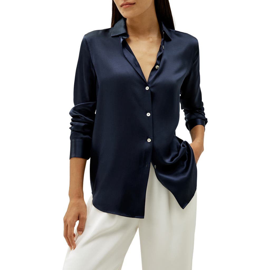 Lilysilk Elegant Button Up Silk Shirt In Navy Blue