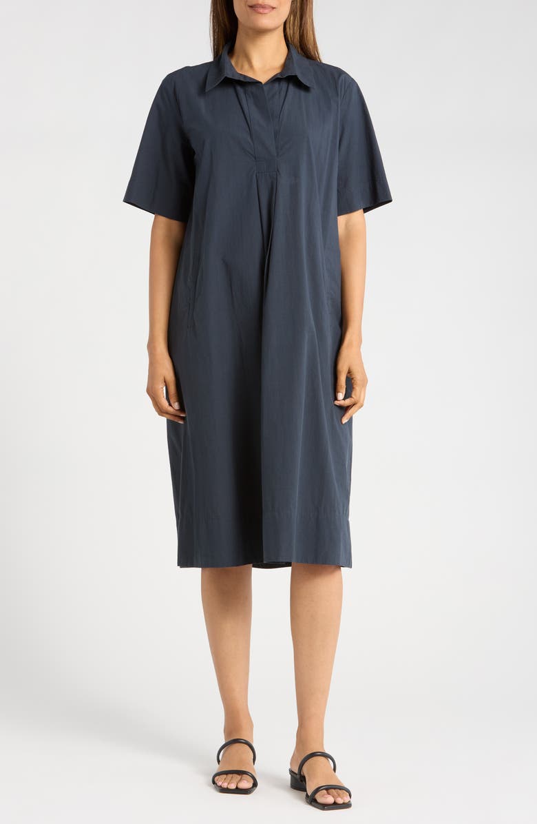Eileen Fisher Johnny Collar Short Sleeve Organic Cotton Dress, Main, color,