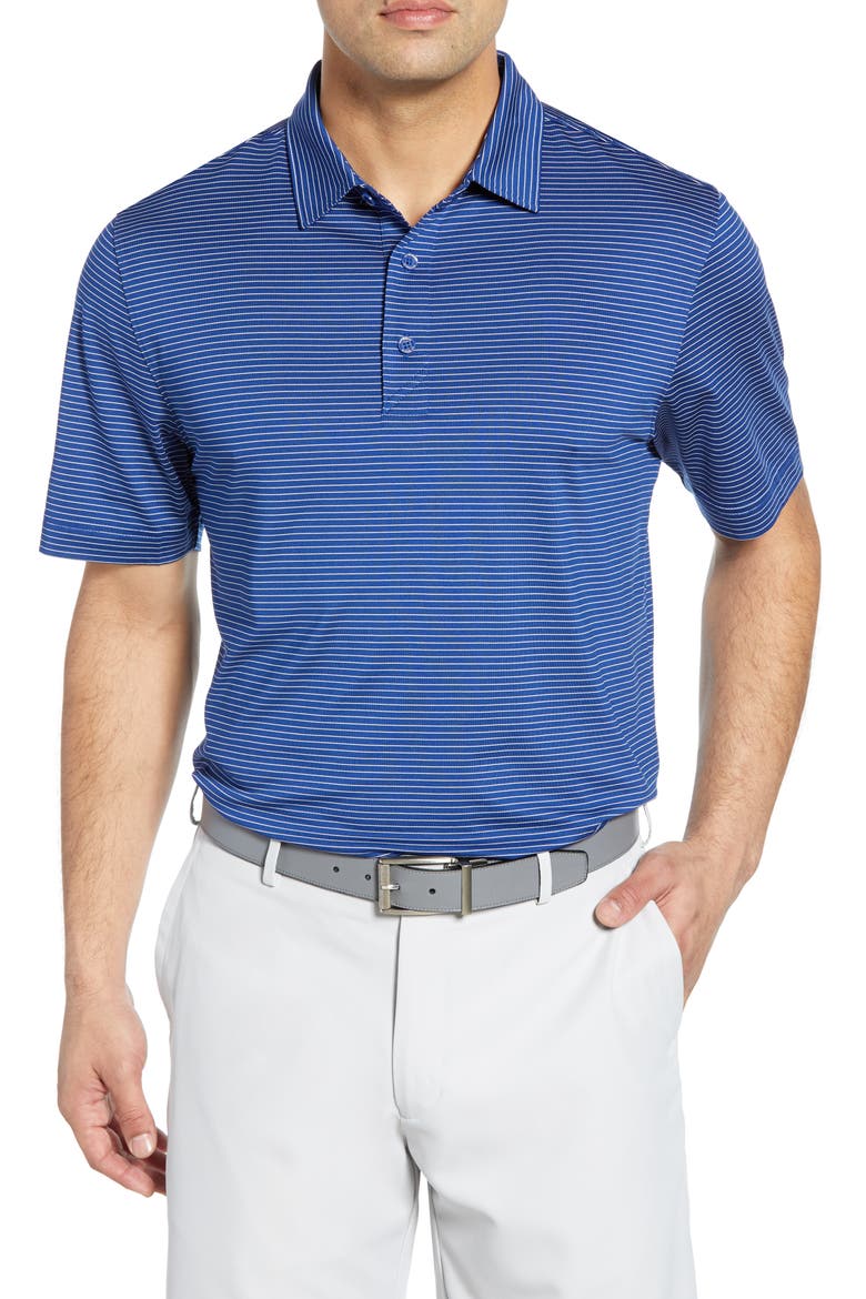 Forge DryTec Pencil Stripe Performance Polo, Main, color, TOUR BLUE