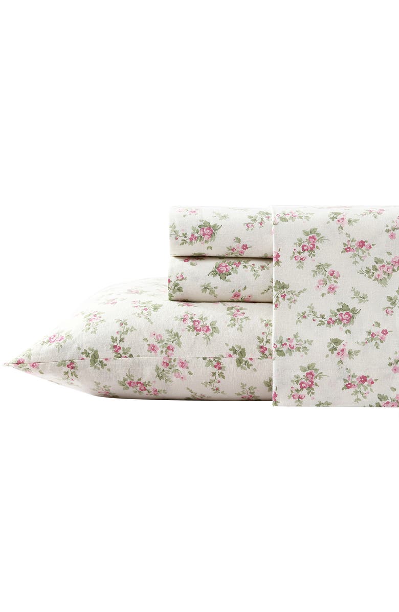 Laura Ashley Aubrey Cotton Flannel King Sheet Set, Main, color, Pink