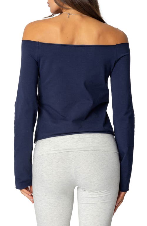 Edikted Ski Club Off The Shoulder Top In Navy