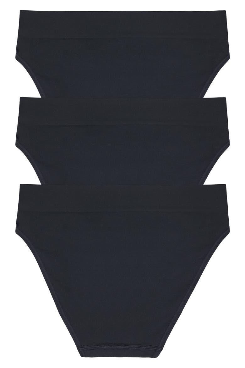 Litewear 3-Pack High Leg Seamless Briefs, Alternate, color, BLACK