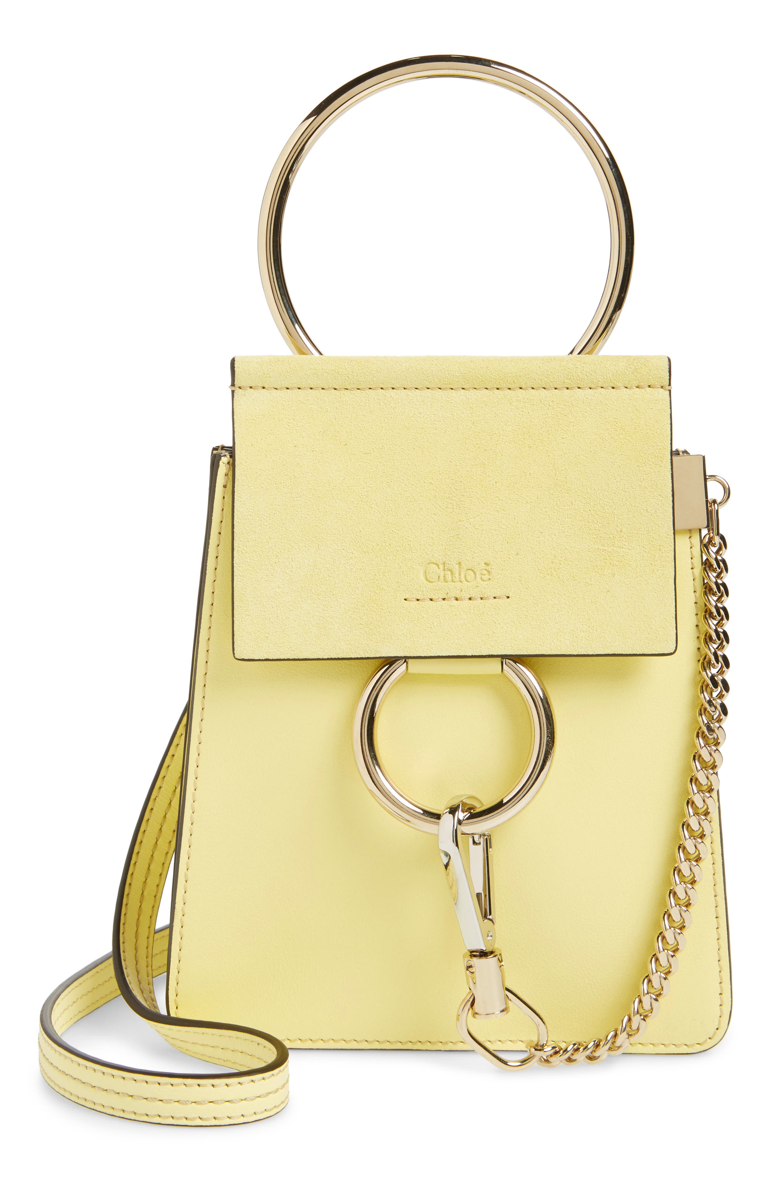 Faye Small Suede & Leather Bracelet Bag, Main, color, LEMONADE