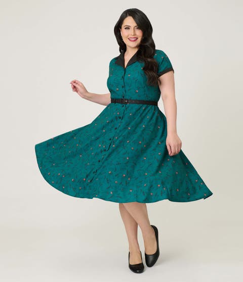 Plus Size Collared Short Sleeved Belted Alexis Swing Dress