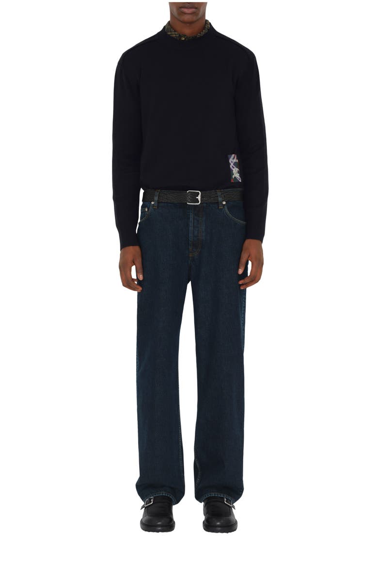 Check Label Wool Sweater, Main, color, Black