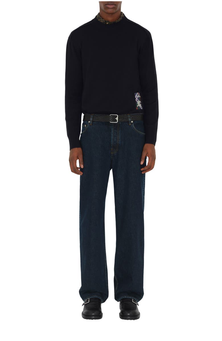 Burberry Check Label Wool Sweater, Main, color, Black