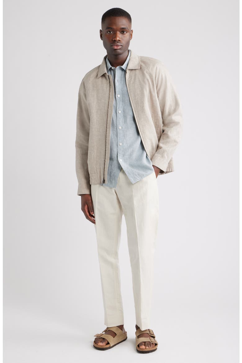 Solid Short Sleeve Linen Button-Up Shirt, Alternate, color, BLUE SPRUCE - WHITE EOE