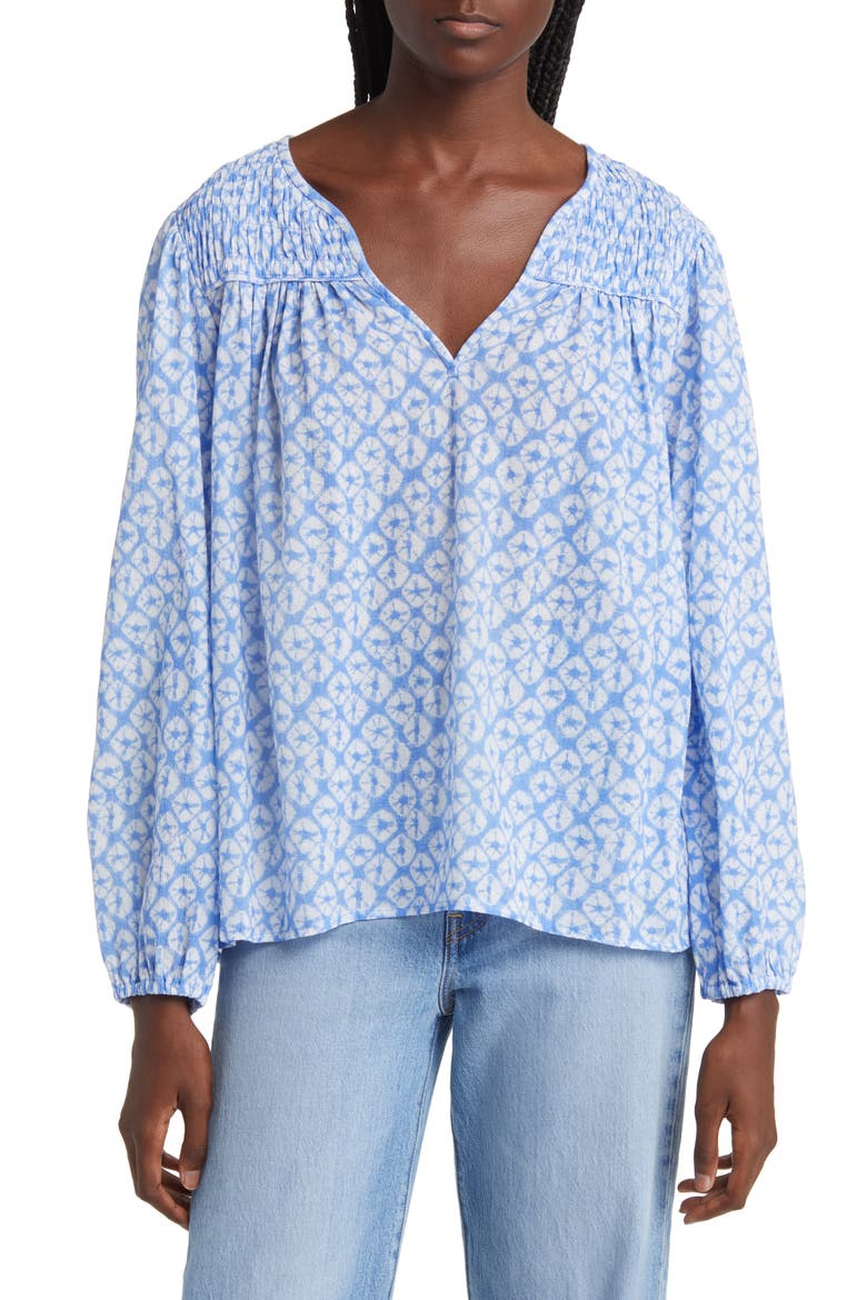 Emryn Abstract Print Cotton Peasant Top, Main, color, RIO SHELL