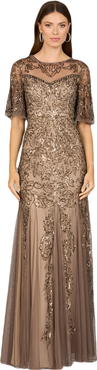 LARA New York Short Sleeve Sheath Beaded Gown