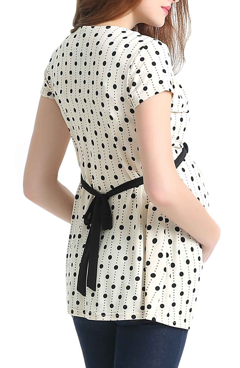 Kimi & Kai Maternity Nursing Polka Dot Print Top, Alternate, color, Beige