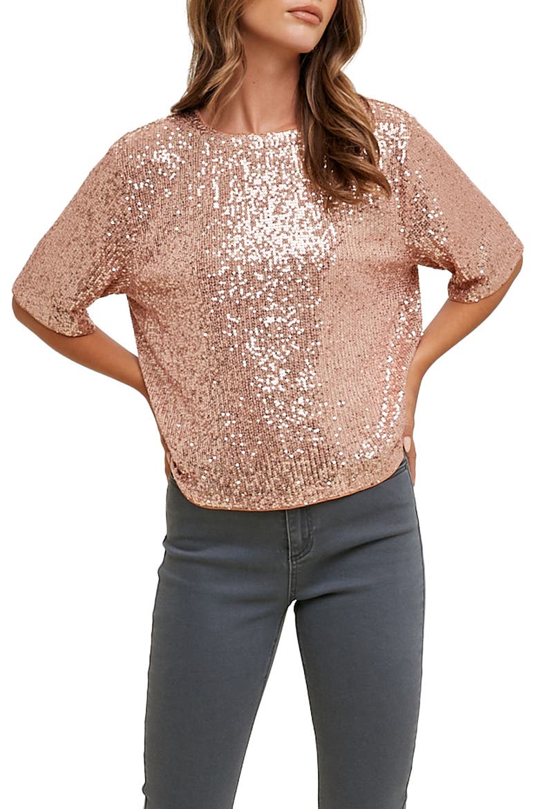 Sequin Boxy Crop Top, Main, color, ROSE GOLD