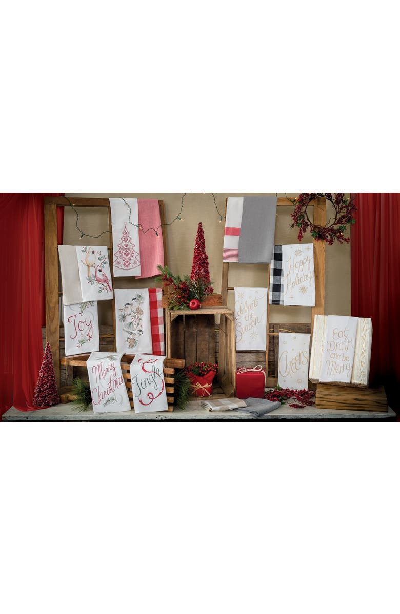 C&F Home "Merry Christmas" Sentiment with Pinecone Flour Sack Kitchen Towel Decor Decoration 27L x 18W in., Alternate, color, White