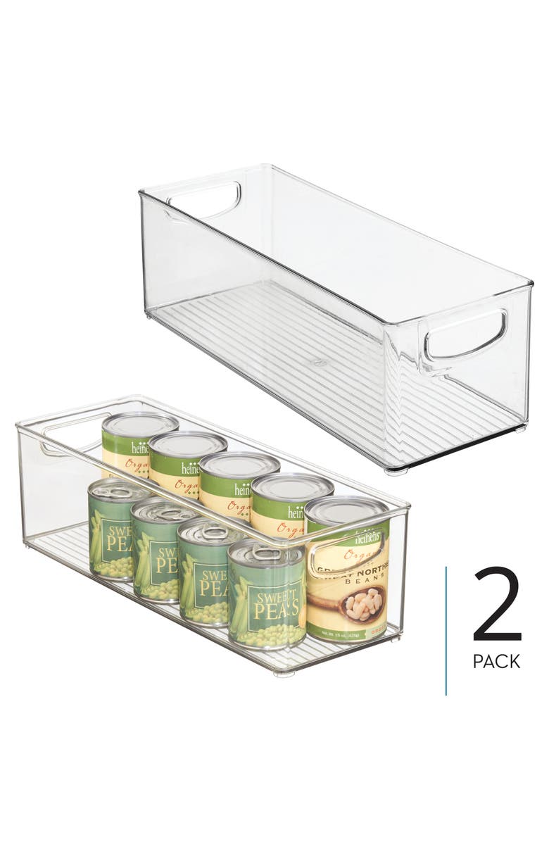 mDesign Plastic Stackable Pantry Bin with Handles, Set of 2, Clear, Made in USA, Alternate, color, Clear