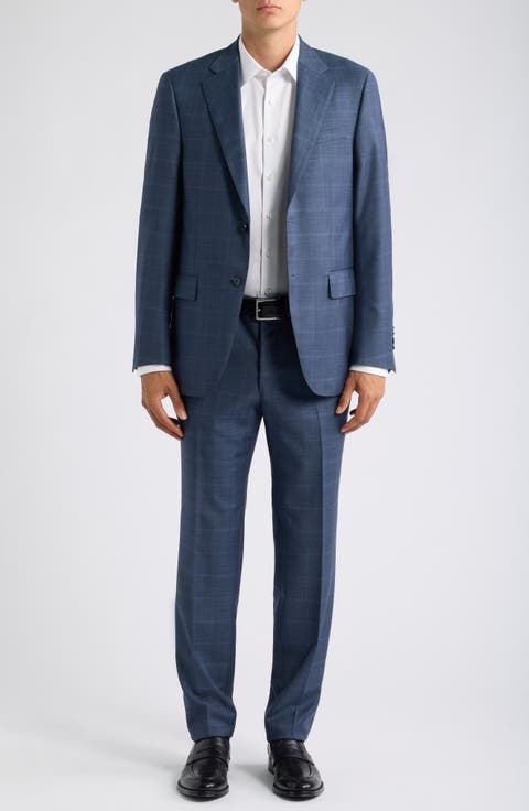 Flynn Classic Fit Blue Mélange Windowpane Check Wool Suit