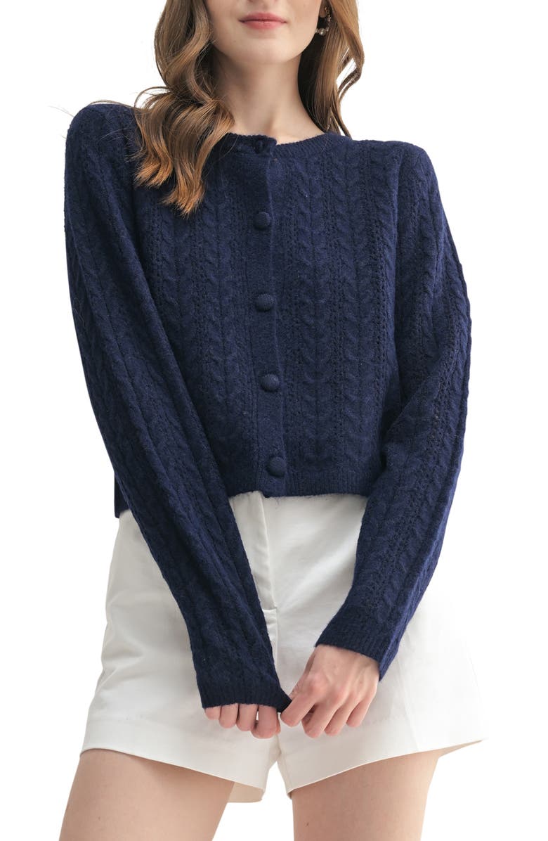 All in Favor Cable Cardigan, Main, color, Navy